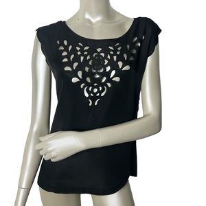 Ali & Kris brand Black Sleeveless Scalloped edge laser cut Top